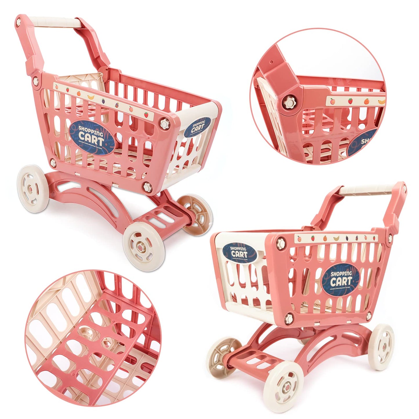 Deao Kids Shopping Cart Trolley For Groceries Toddlers 65 Food Fruit Vegetables Pretend Play Food Role Play Educational Toy Play