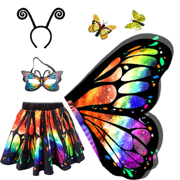 Jackcell Butterfly Wings Costumes for Girls - Double Sided Butterfly Cape Halloween Costume with Fairy Skirt for kids, Fairy Win