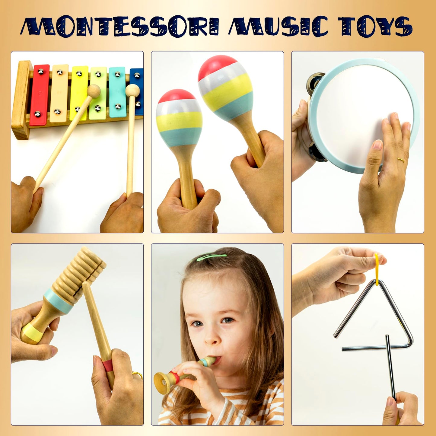 Miniartis Baby Musical Instruments - Montessori Musical Toys For Toddlers 1-3 | Neutral Colors Wooden Percussion Set | Modern Boho Xylophone For Kids With 15 Songbook, Preschool Educational Toys