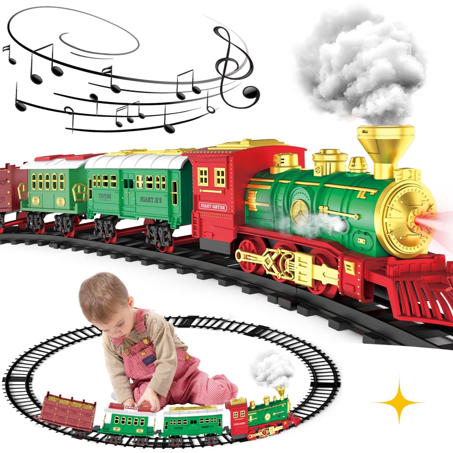 Gretex Electric Train Set With Smoke And Light For Toddlers Age 3 4 5 Year Old: Christmas Train Sets For Around The Tree With Adjustable Sound And Music Christmas Birthday Gift For Kids Age 6 7 8+