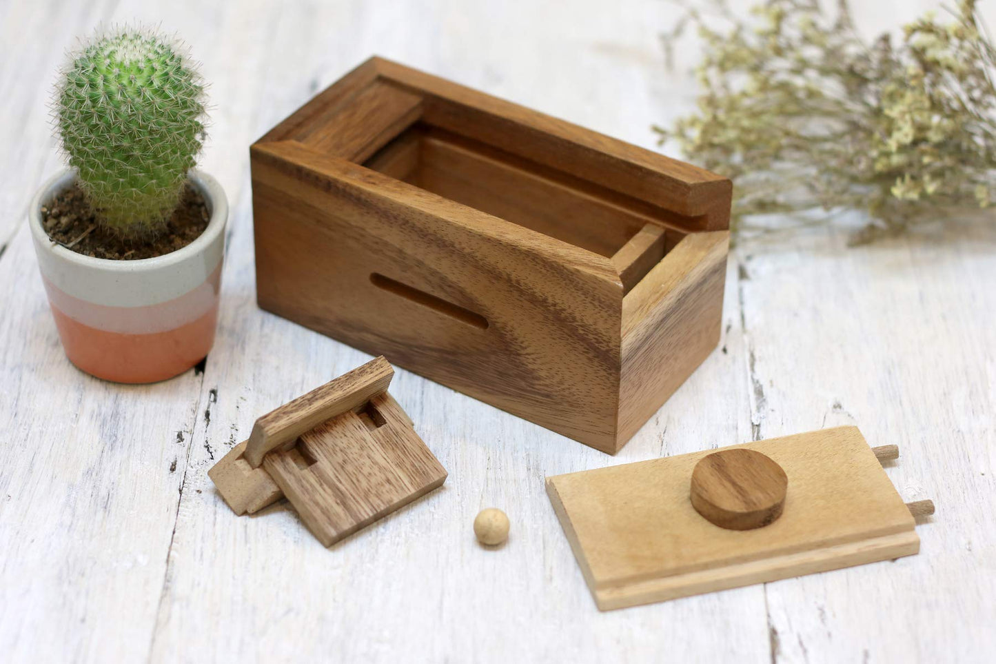 Treasure Chest: Triple Puzzle Lock Box Game For Teenagers & Kids: Magic Money/Small Trinket/Gift Card Holder - Wooden Secret Com