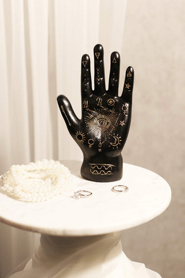 Ebros Gift Ancient Mystical Psychic Fortune Teller Chirology Palmistry Hand Palm With Lines And Symbols Figurine Decor Witchcraft Spiritual Divinity Statue For Palmists Readers (Black)