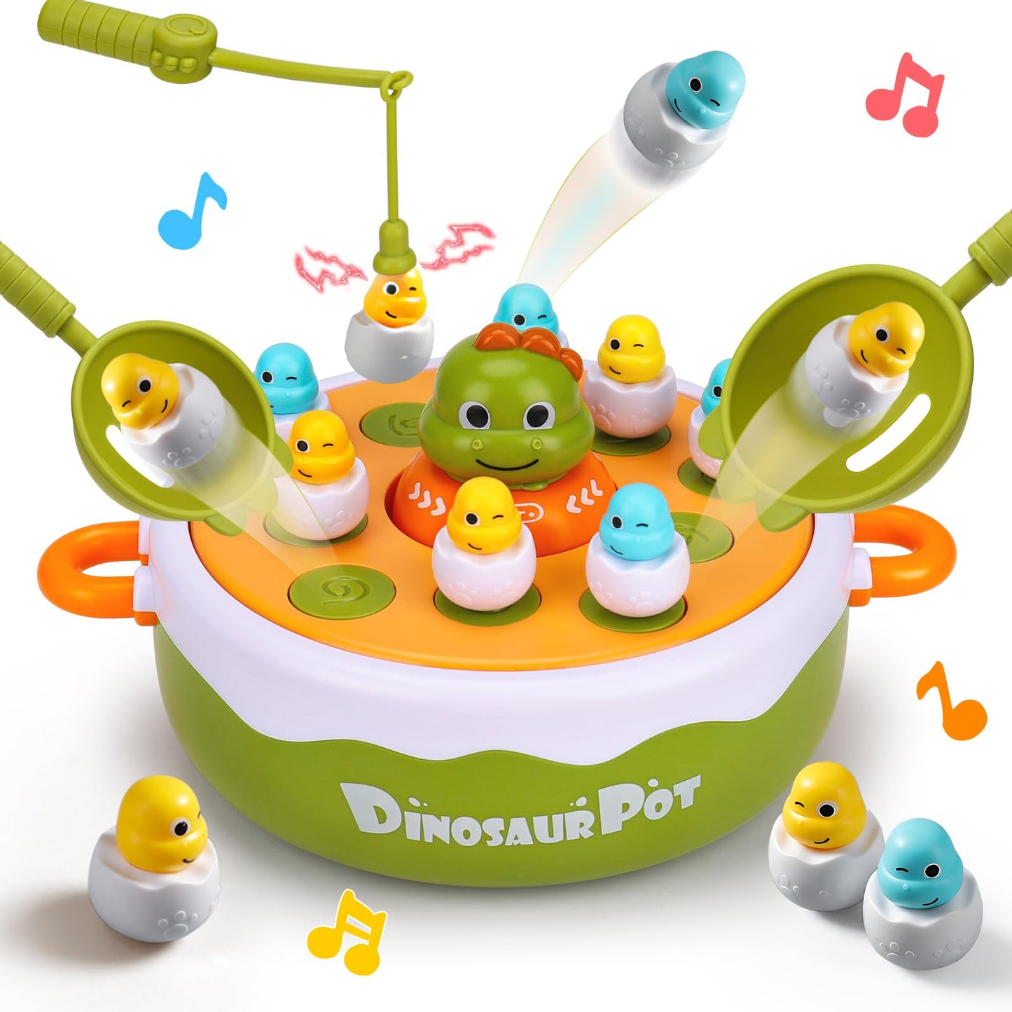 4 In 1 Dinosaur Pop Up Board Games For Kids Magnetic Fishing Turntable Rotating Music Dino Car Tic-Tac-Toe Developmental Toys Boy Girl Birthday Gift Family Operation Games Toddlers 3-5 4-6 5-7 4-8