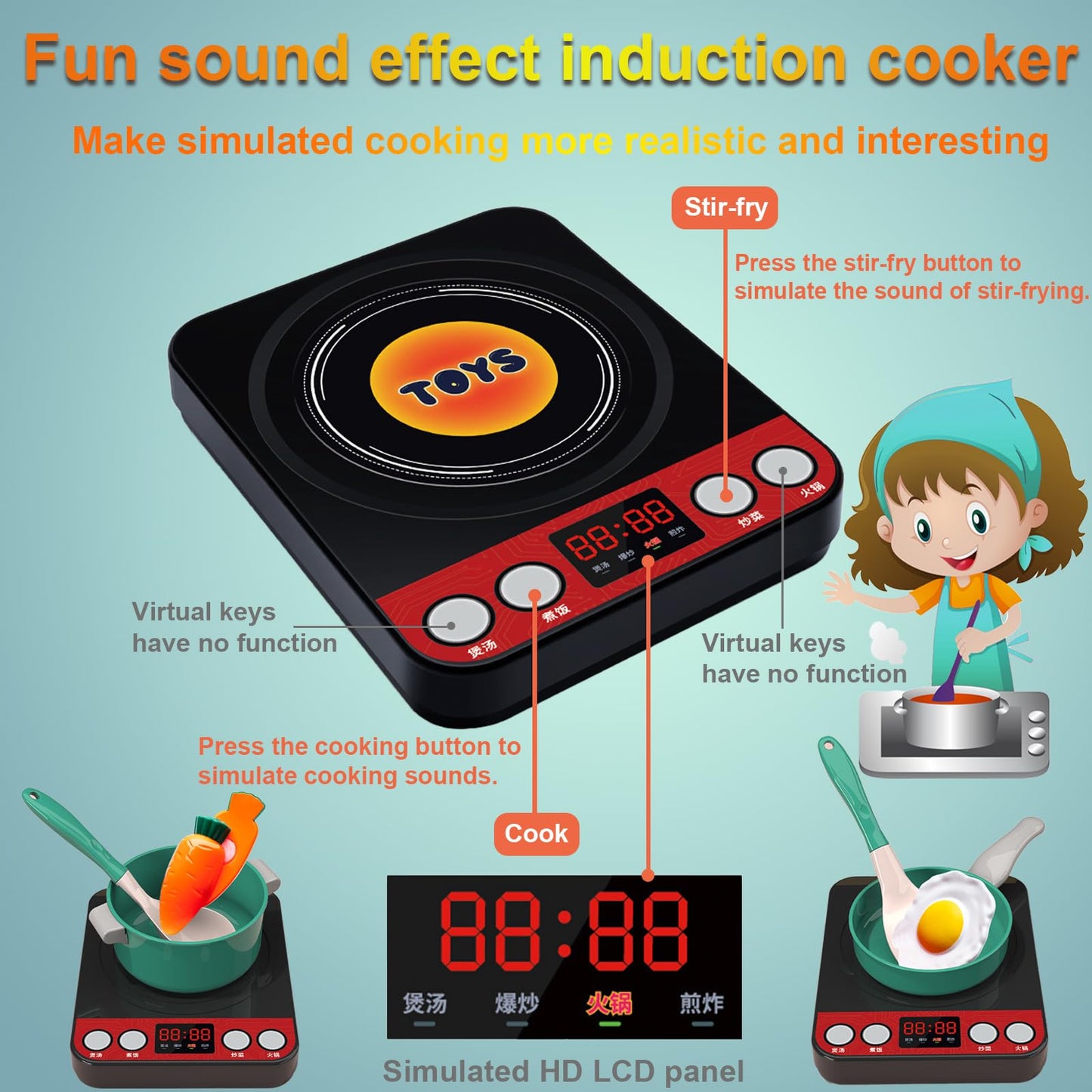 Lpluziyyds 108Pcs Kids Kitchen Toy Accessories, Toddler Pretend BBQ Camping Cooking Playset, Utensils Cookware Toys, Play Food S