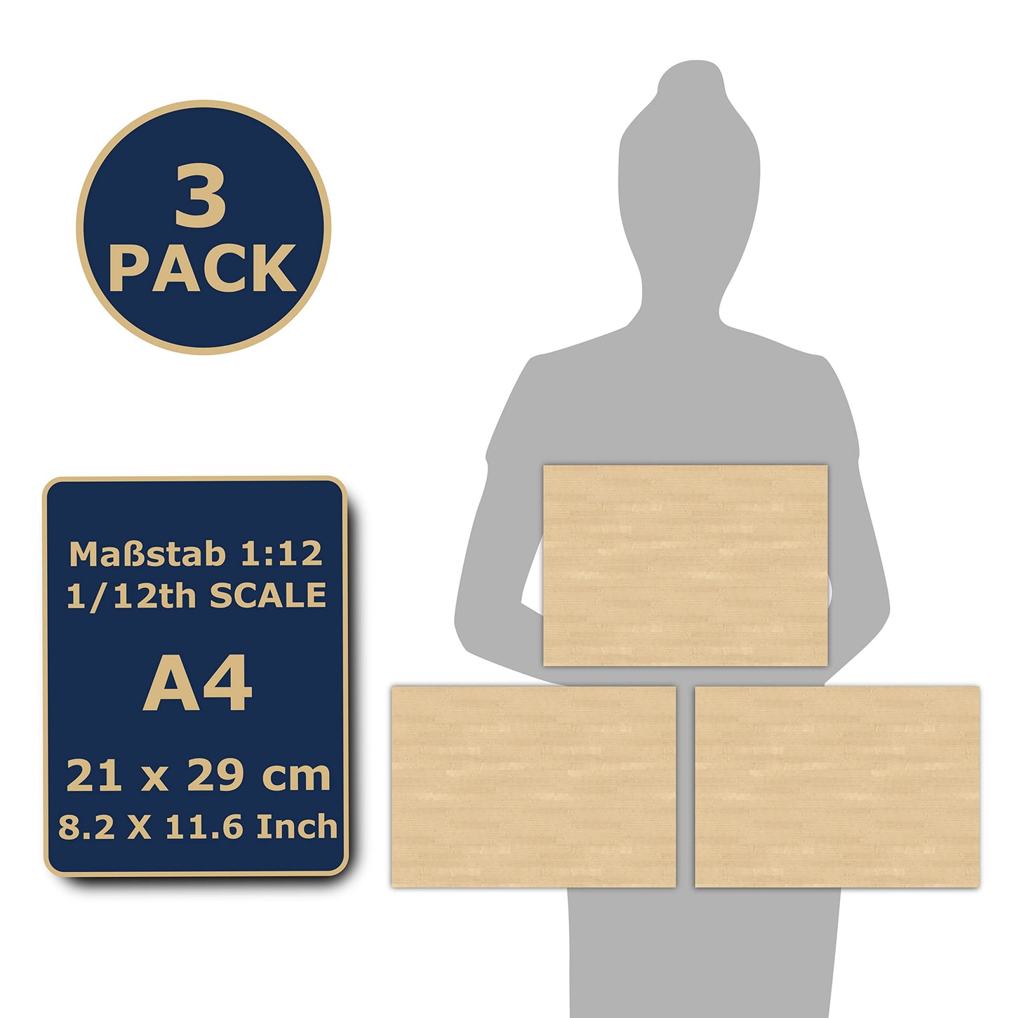 3 Sheets Self-Adhesive Flooring For Dollhouse 1:12 Scale (Maple)