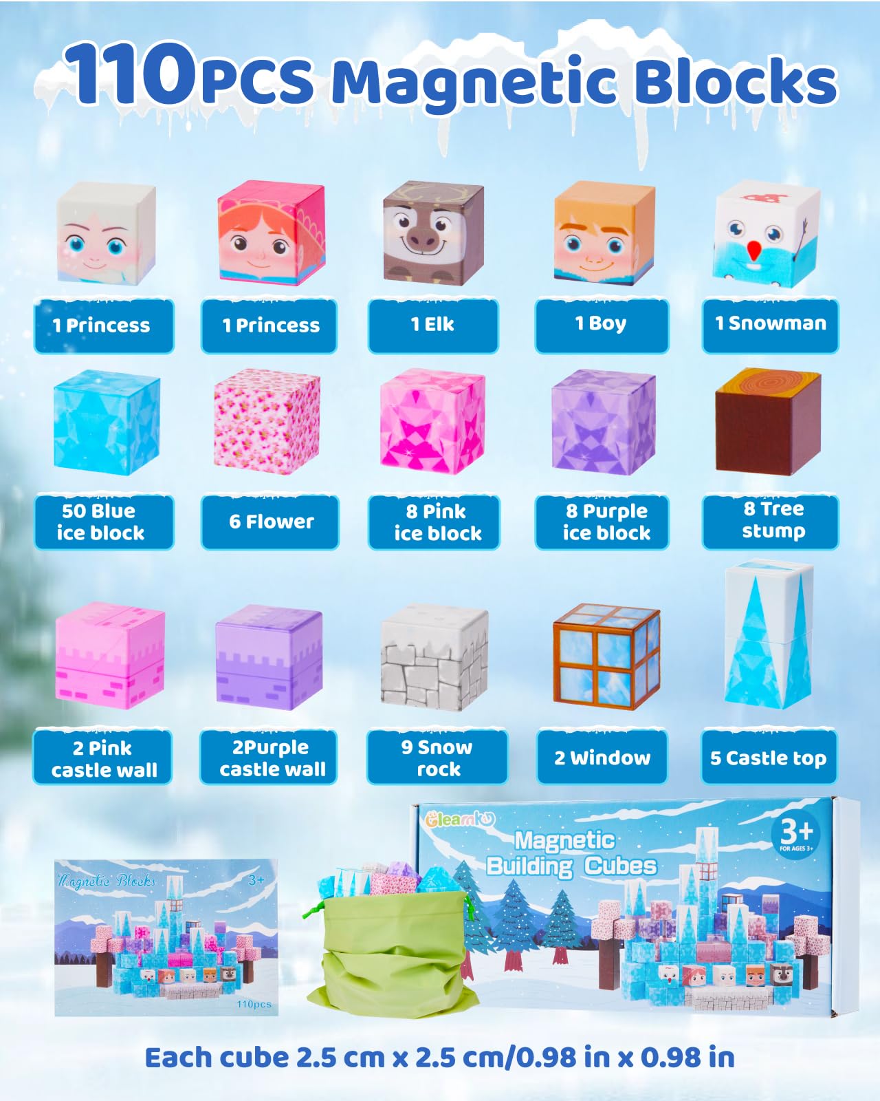 Magnetic Block Set - 110 Pcs Magnetic Building Blocks - Magnet Princess Magic Ice World, Magnetic Tiles, Magnetic Toys, Magnetic