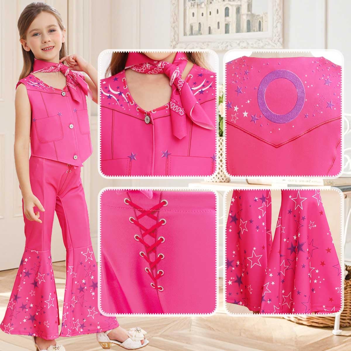 Itvti Cowgirl Costume Girls Hot Pink Kids Disco Outfits Movie Dress Up For Halloween Birthday Party Cosplay, 5-6 Years (Tag 120)