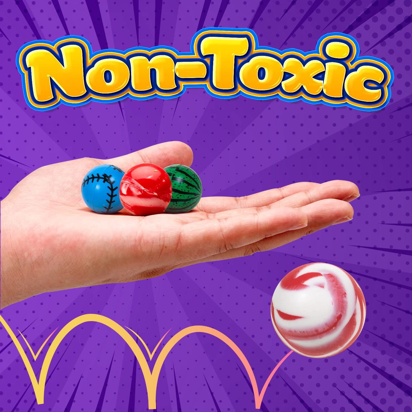 MATICAN 100-Pack Bouncy Balls Bulk, Assorted Design 1.25 Rubber High Bouncing Balls for Kids, Party Favors, Carnival Prizes, 1.2