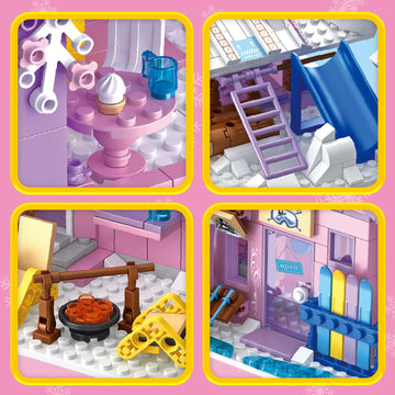HSANHE Pink Ski Resort Winter Village House Building Set, 1042 PCS, Compatible with Lego Friends, Educational Toy for Kids 8-12