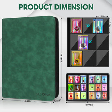 Old Canal Trading Card Binder 9 Pocket Card Album Folder Hold Up to 540 Cards enhanced and Durable Zipper Binder Cards Holder Album for MTG TCG Baseball Cards Football Cards (Dark Green)