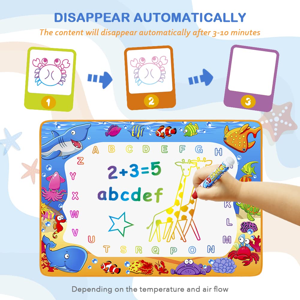 Water Doodle Mat - Kids Painting Writing Color Doodle Drawing Mat Toy Bring Magic Pens Educational Toys For Age 2 3 4 5 6 7 Year Old Girls Boys Age Toddler Gift