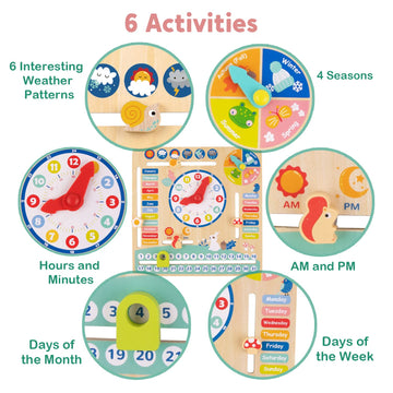 Tookyland Montessori Educational Wooden Learning Toys Kids Daily Calendar My Calendar Clock Wooden Toys Gifts For Toddler Kids A