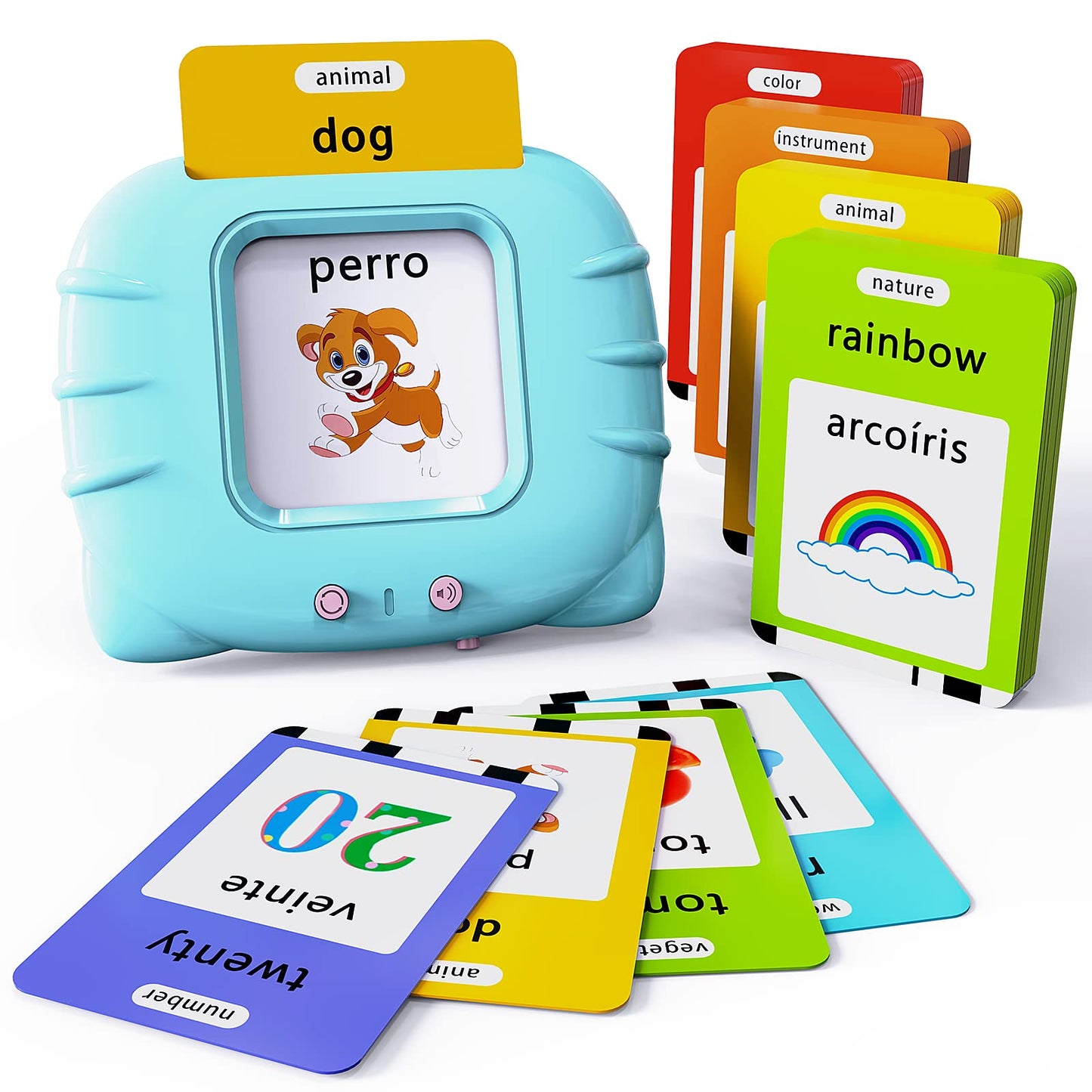 Lapare Spanish And English Bilingual Audible Flash Cards Toy With Music, Learn Spanish And English For Kids, Niñas, Niños, Bebes