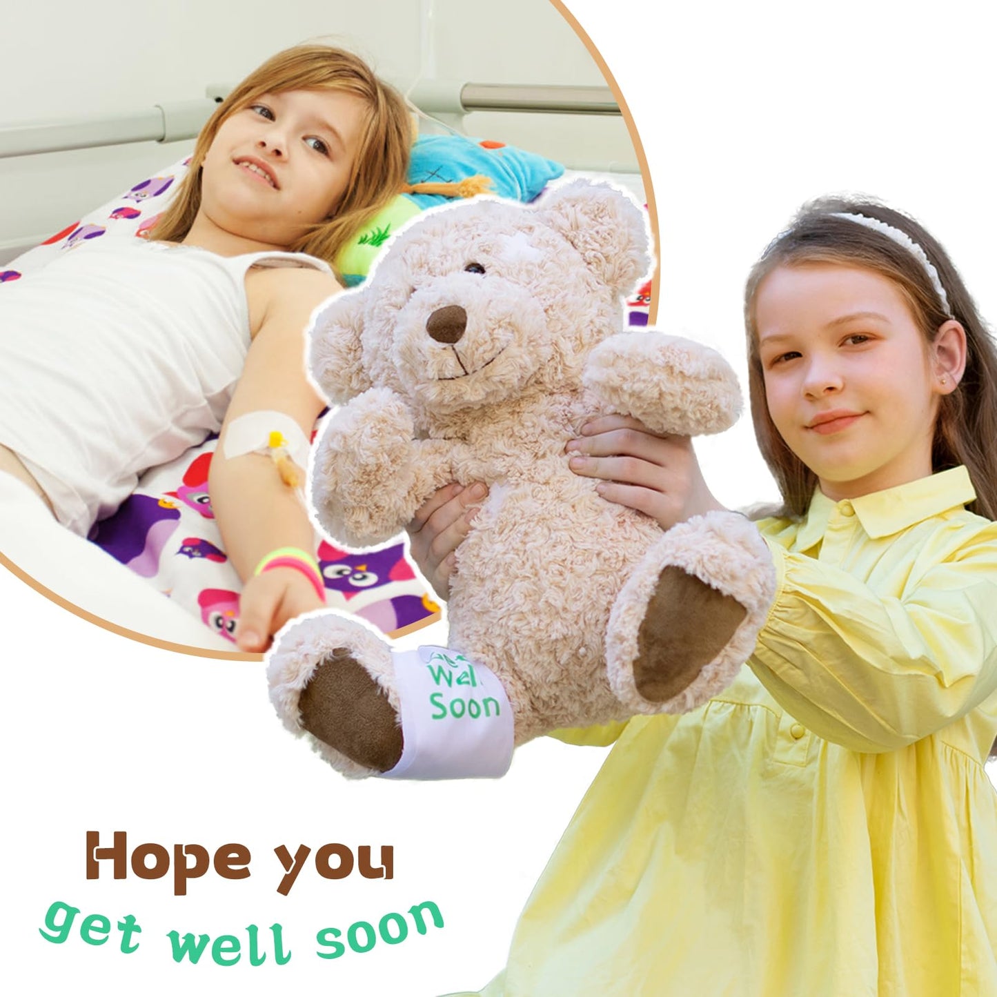Muiteiur Get Well Soon Teddy Bear - 13.8" Plush Stuffed Animal, Light Brown, Perfect Gift for Kids & Adults After Surgery