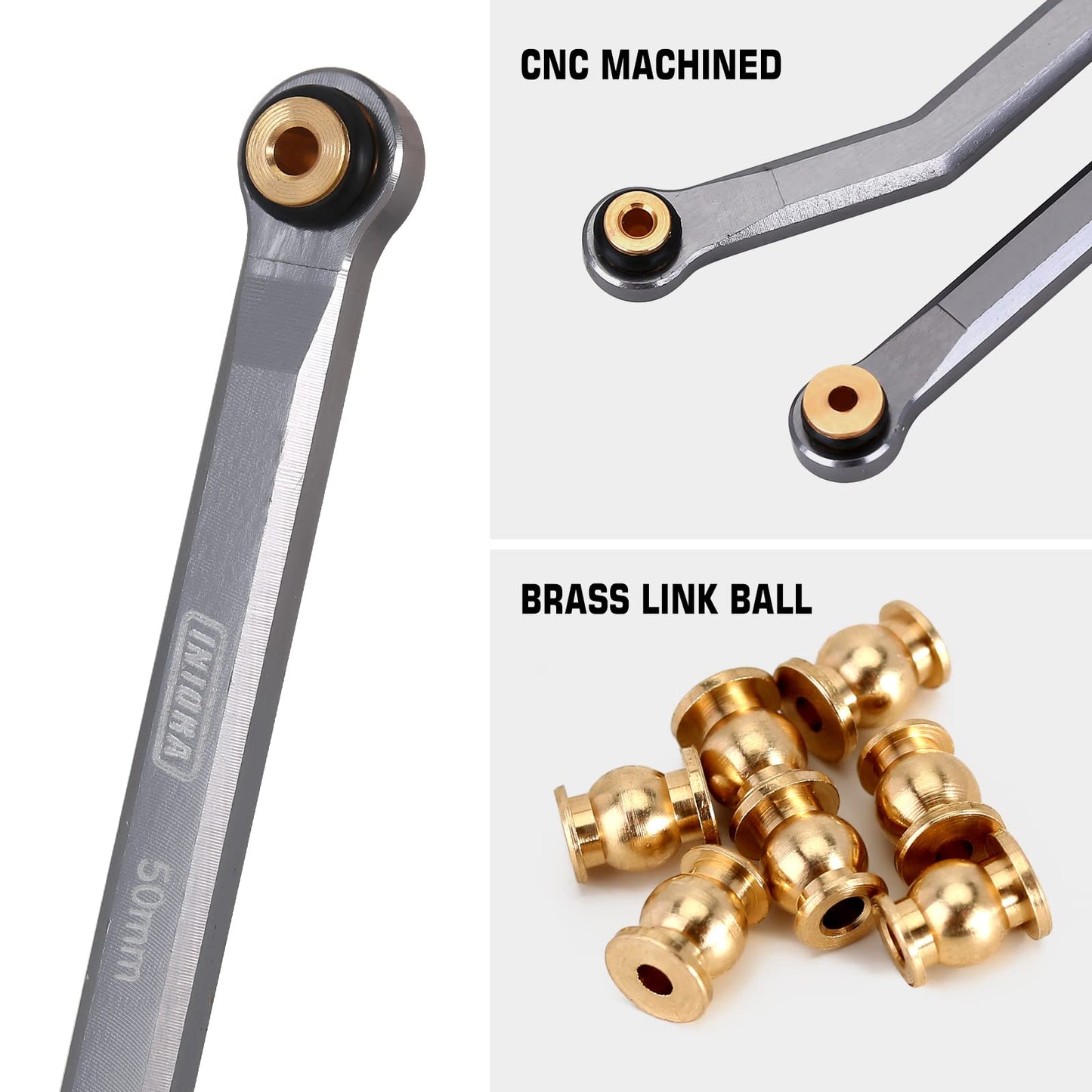 INJORA High Clearance Front 4 Links Set for SCX24 JLU AXI00002 C10 AXI00001 Bronco Axial 1/24 RC Crawler Car, 8PCS(Grey)