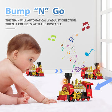 Ifanface Train Toy For Toddlers 3-5, Bump & Go Trucks Locomotive Electric Steam Engine With Smoke, Light & Sound, Toddler Toy Trucks For Boys Ideal Gift For Ages 3 And Up Children Kids Girls