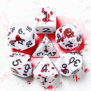 Vampire Dice FLASHOWL Blood Dice D&D Dice Set with Irregular Spray Red Dots Blood Splatter Polyhedral Role Playing Gaming Dice D