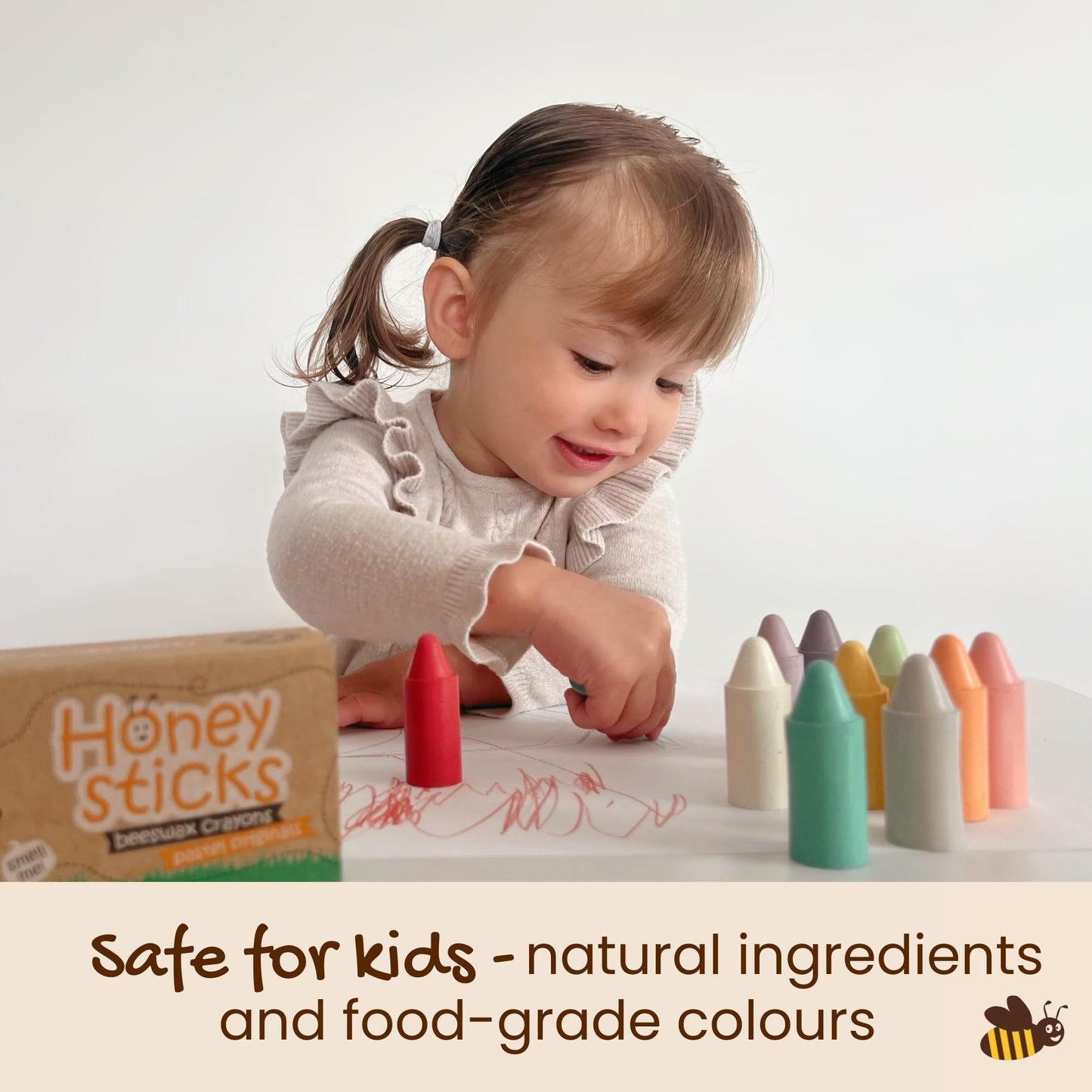 Honeysticks 100% Pure Beeswax Crayons (12 Pack) - Pastel Colored, Non Toxic Crayons, Safe For Babies And Toddlers, For 1 Year Plus, Made With Natural Beeswax And Food-Grade Colors, Eco-Friendly