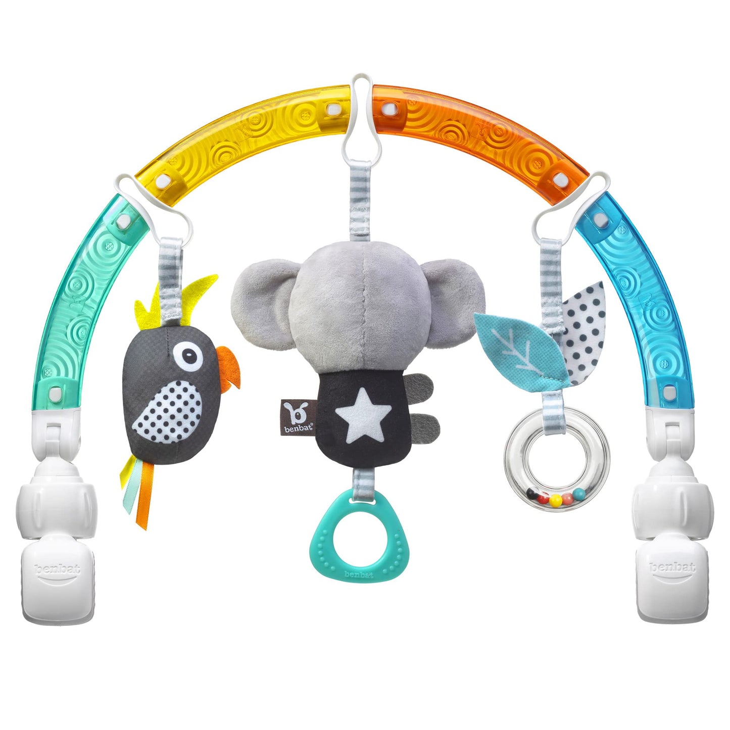 Benbat Baby Stroller Arch Toy Rainbow Dazzle Friends Play Bar. Fun Newborns Sensory Activity, Adjustable For Bouncers And Car Seat, Koala