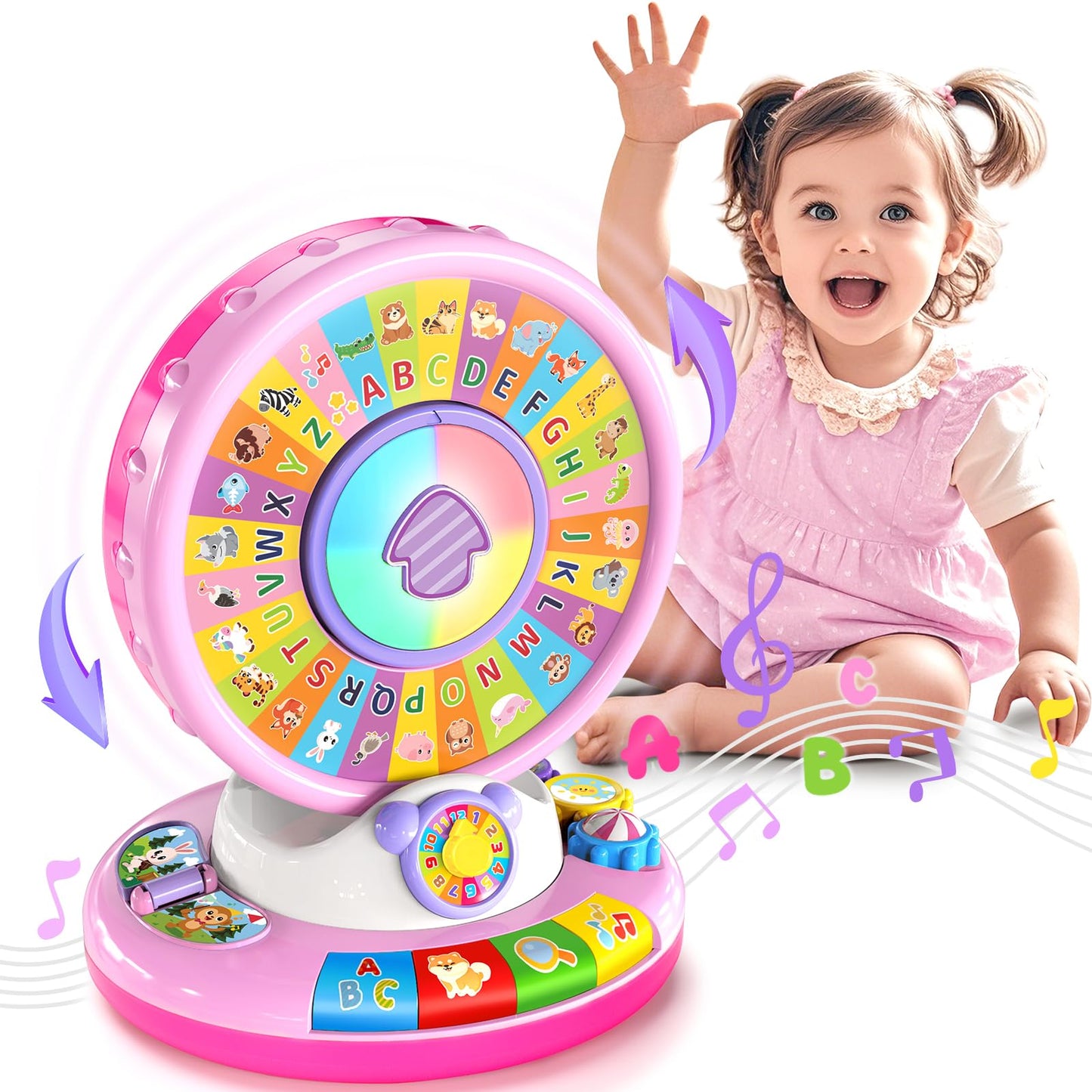 Learning Toy For 1 2 3 Year Old Girls, Spin And Sing Alphabet Zoo With Sounds, Interactive Educational Toys For Toddlers 1-3, Ch