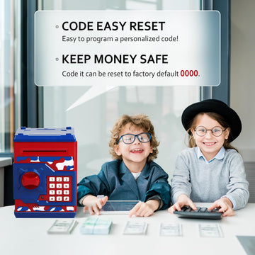 Vcertcpl Large ATM Piggy Bank for Kids - Camouflage Red Blue Mini Coin Bank with Password & Auto Bill Slot, Perfect Gift for Boys & Girls