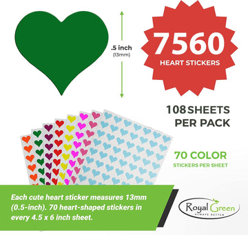 1/2 Inch (0.50) Heart Sticker Bulk Labels Sheets Diy Scrapbooking Stickers For Valentine'S Day, Stationery, Arts & Crafts 13Mm, 7560-Pack - (Orange) By Royal Green