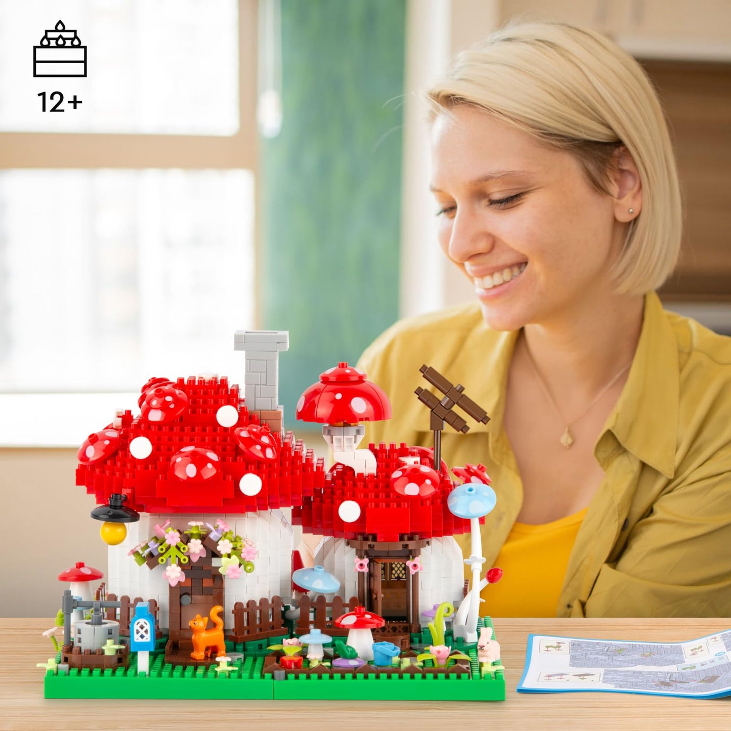 Vziimo Mushroom House Building Set, Creative Mushroom Garden Model Kits For Adults, 1346Pcs Micro Bricks Collectible Ideals Gift