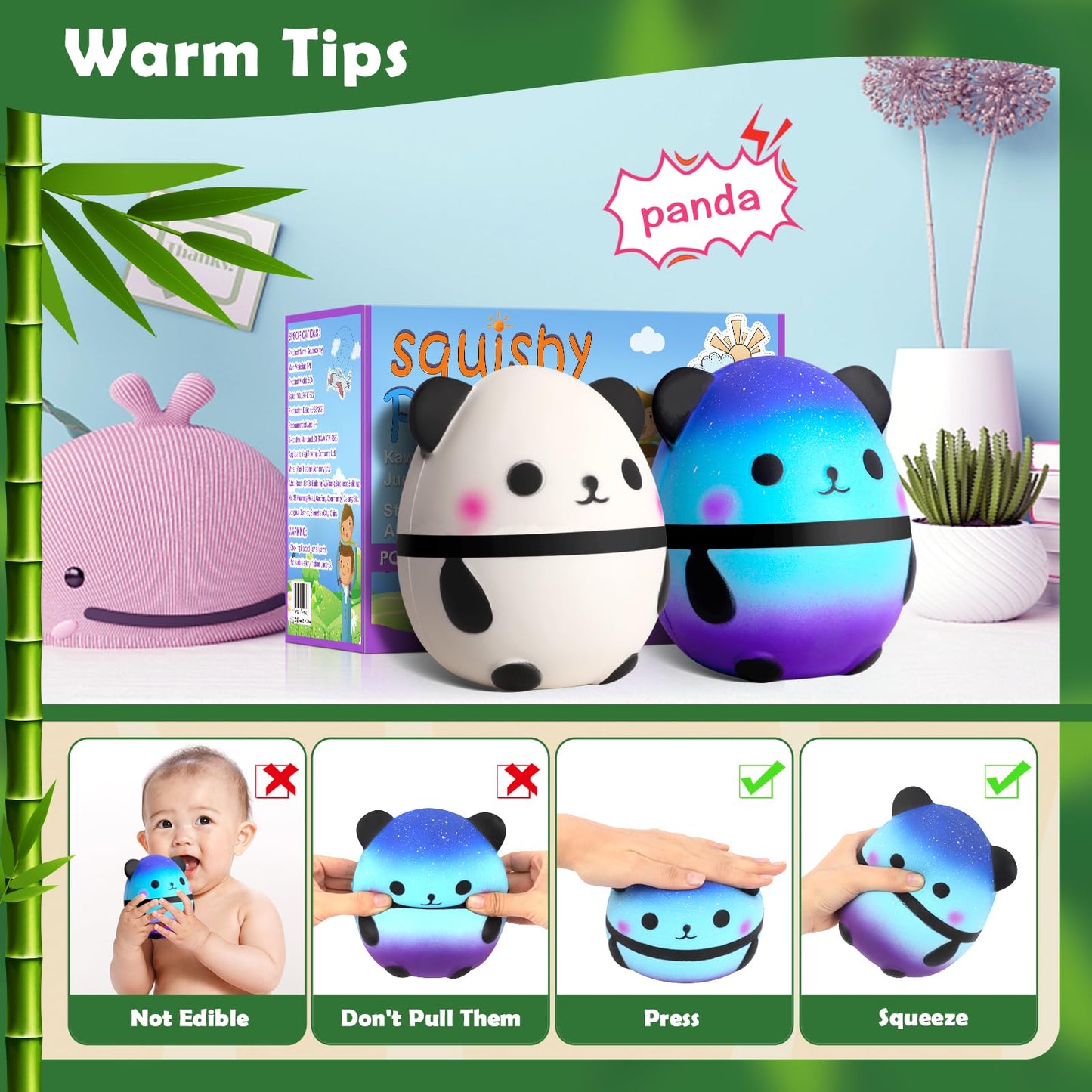 Jumbo Squishies Panda Squishy Toys - 2 Pack Kawaii Cute Panda Squishy Slow Rising Cream Scented Squishies Jumbo Stress Reliever Toys For Boys And Girls Birthday Party Supplies