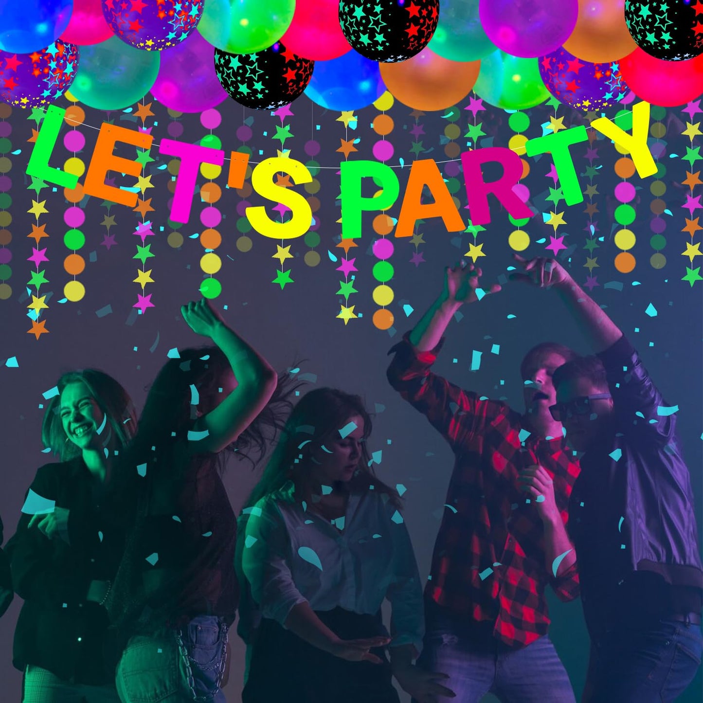 52 Pack Glow Neon Party Supplies Glow Party Decorations Neon Birthday Party Supplies Black Light Reactive Decor Set - Fluorescen
