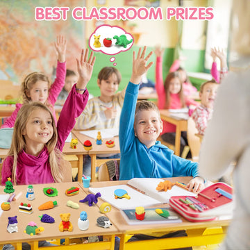 UMIKU 100 Pack Animal Pencil Erasers, 3D Rubber Desk Pets, Multicolor Classroom Prizes & Party Favors, Model 100p-xpc
