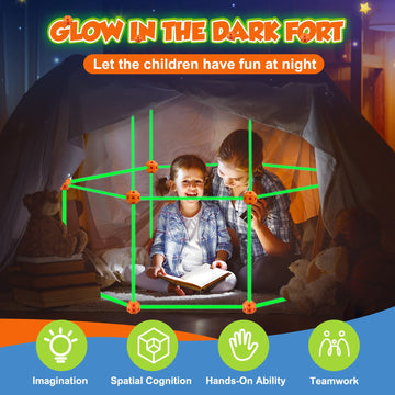 Getatoy Fort Building Kit For Kids - 100 Pcs Glow In The Dark Creative Stem Building Toys, Fun Fort Indoor Outdoor Toys Gift For