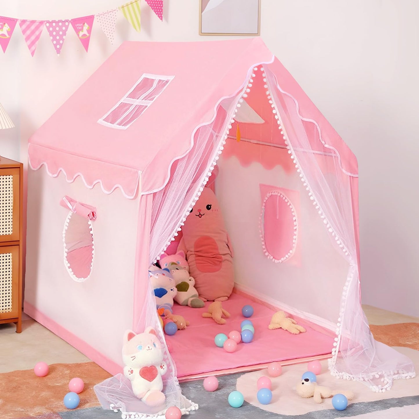 Kids Tent Play Tents For Toddler Children Indoor And Outdoor Large Pink Girls Princess Playhouse Castle With Windows Kids Room F