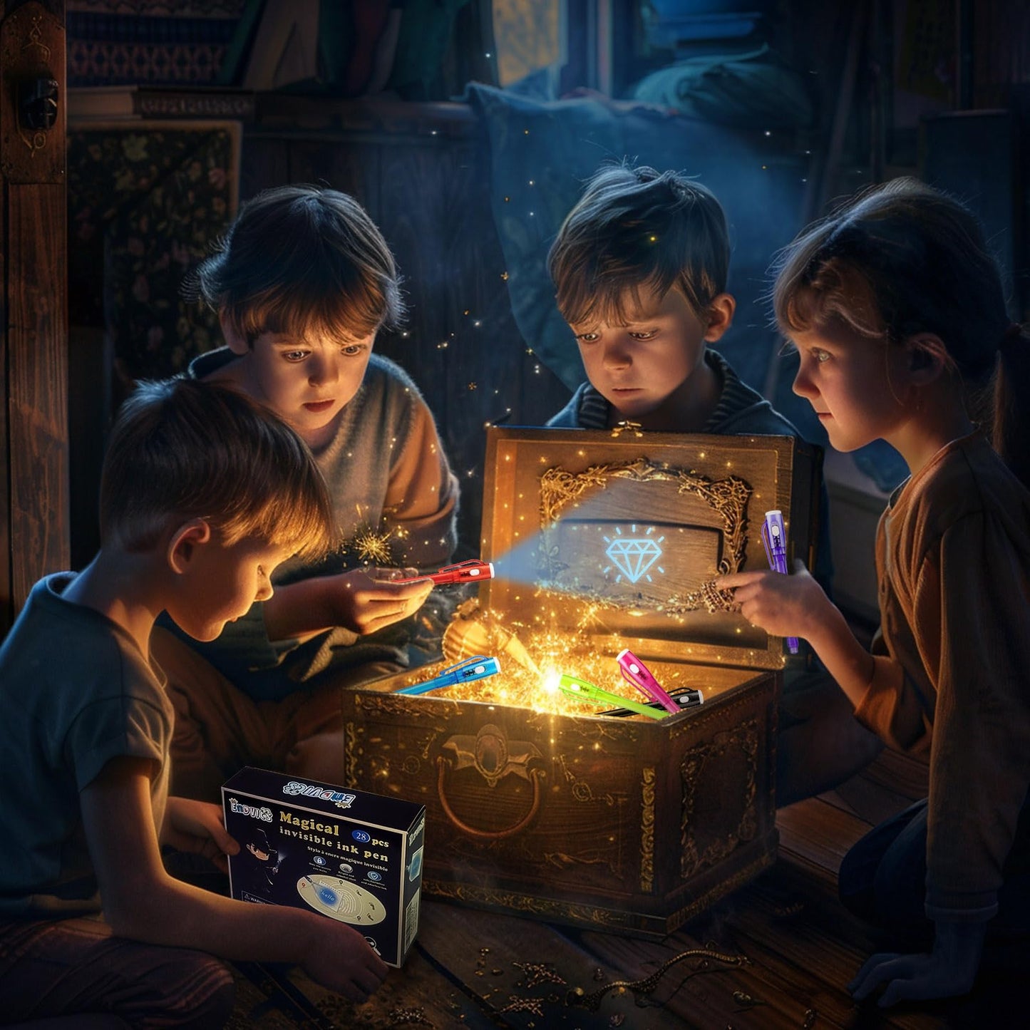 Eodvics Invisible Ink Pens, 28 Pcs Upgraded Spy Invisible Ink Pen With Uv Light Magic Marker For Secret Message Escape Room And Kids Christmas Goodies Bags Toy, Spy Pen Party Favors For Kids 8-12