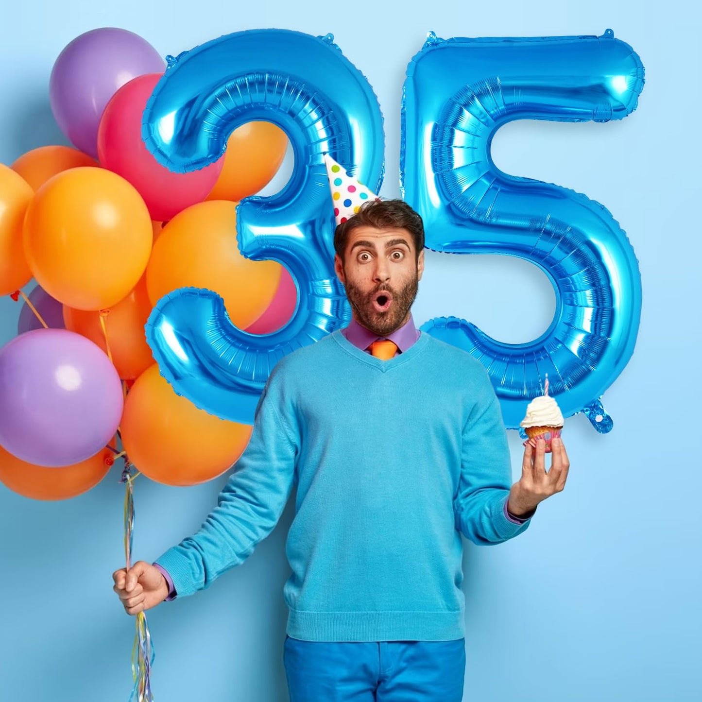 Blue Number 5 Balloon 40 Inch, Big Large Foil Helium Number Balloons, Jumbo Giant Mylar Number 5 Balloons For 5 Year Old Birthda