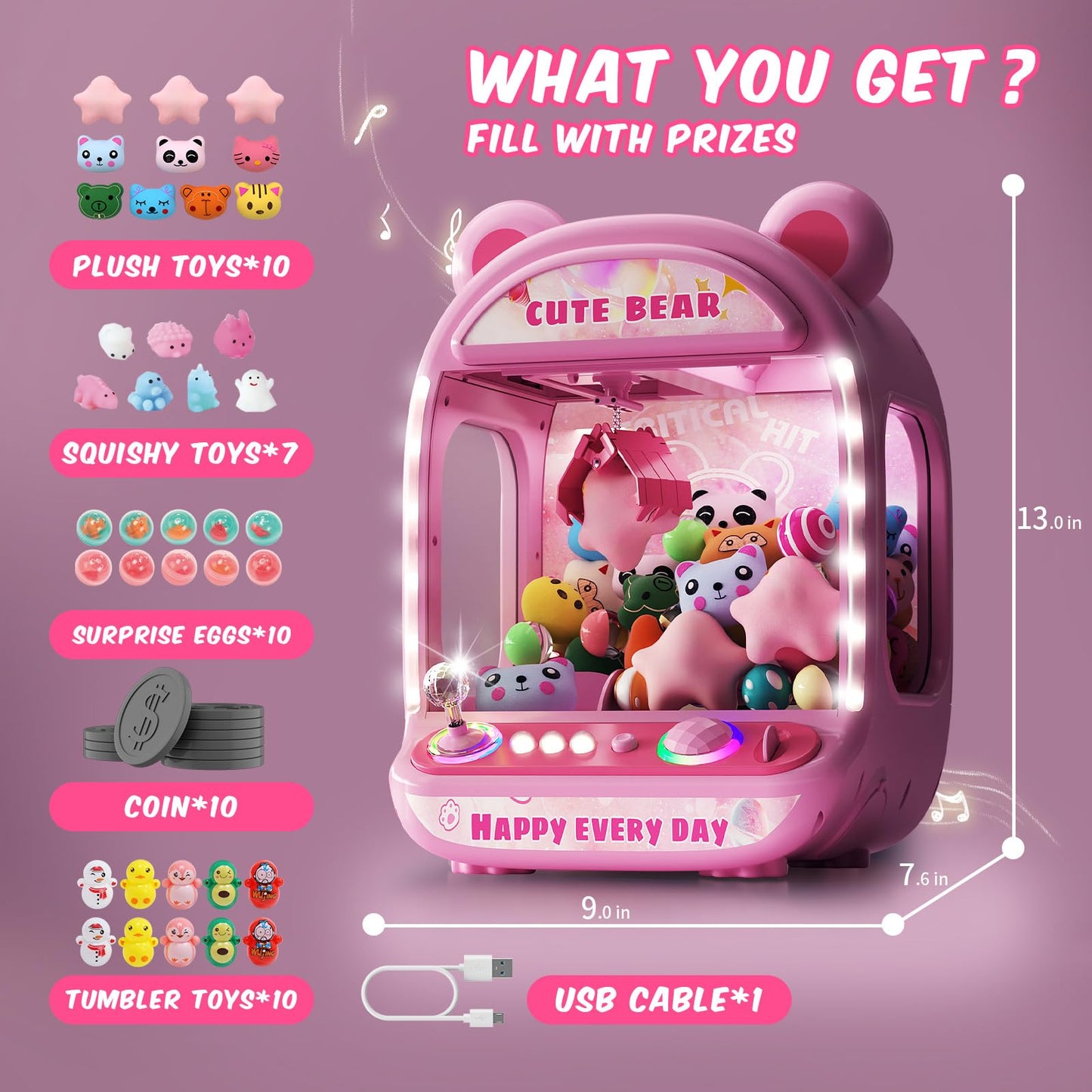 Skirfy Claw Machines For Kids,Unicorns Toys For Girls Age 6+,Kids Arcade Games Mini Vending Machine With Squishy Toy Candy Dispe