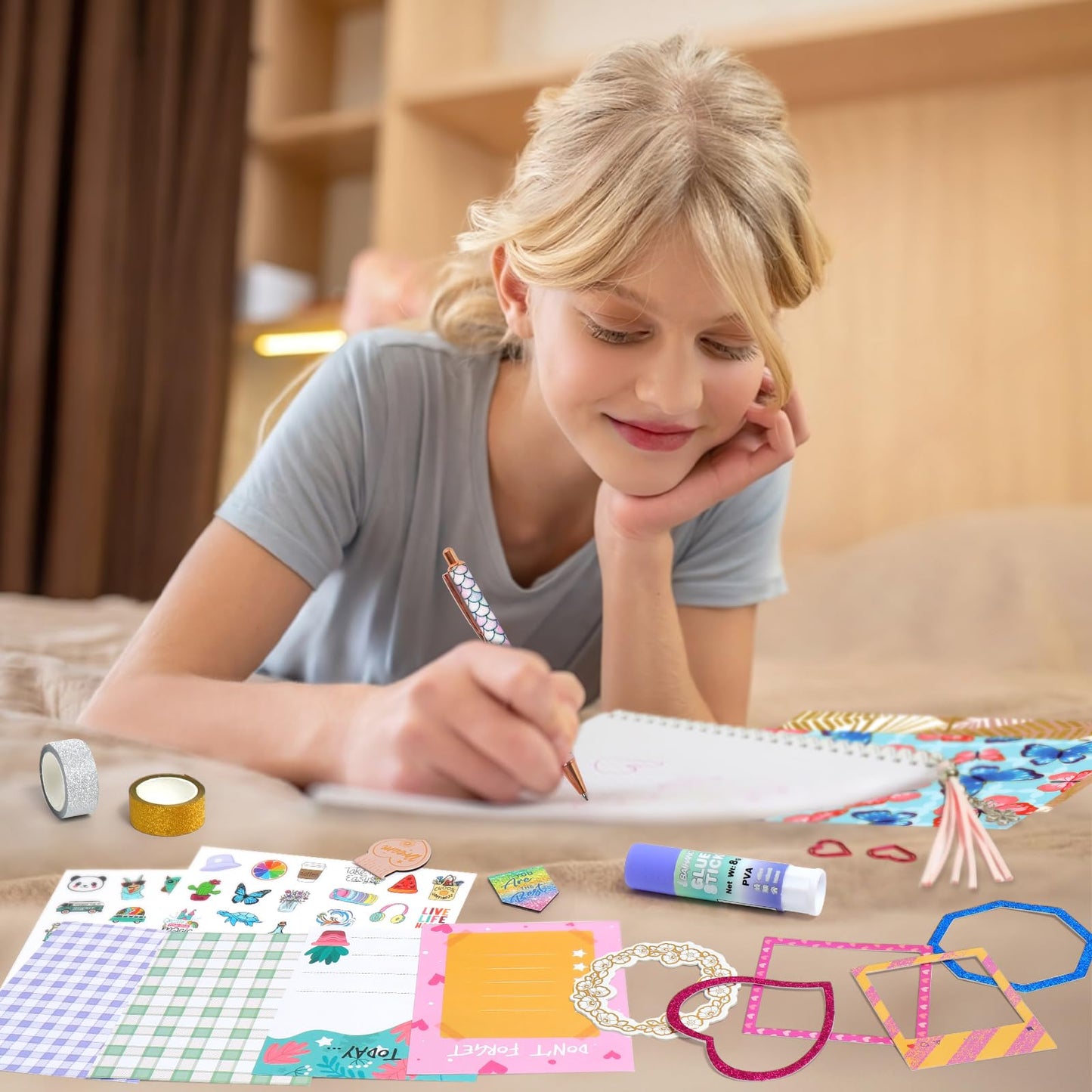 Adusriz 2-Pack Diy Journal Kit For Girls Ages 8-14 Year Old, Birthday Christmas Gifts For Teen Girls, 70+ Pcs Art & Crafts, Scra