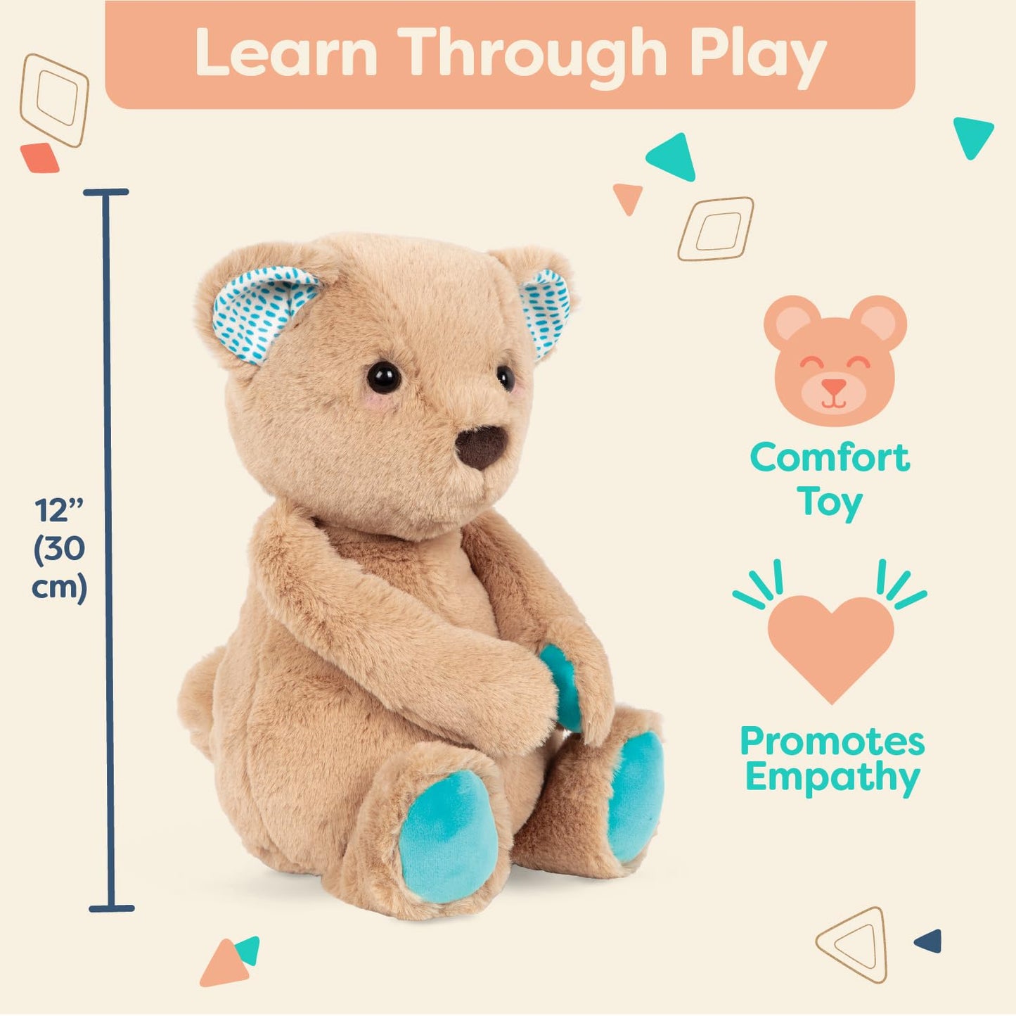 B. Toys- B. Softies-12' Plush Bear- Soft & Cuddly Plush Teddy Bear – Huggable Stuffed Animal Bear Toy – Washable – Newborns, Toddlers, Kids- Happy Hues-Cara-Mellow Bear- 0 Months +