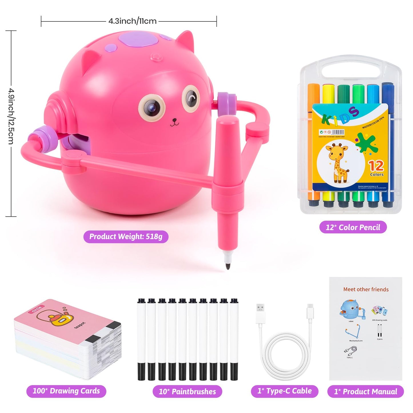 Treefia Drawing Robot For Kids, Interactive Educational Drawing Robot, Magic Painting Robot Toy With 100 Word Cards & 16 Color P
