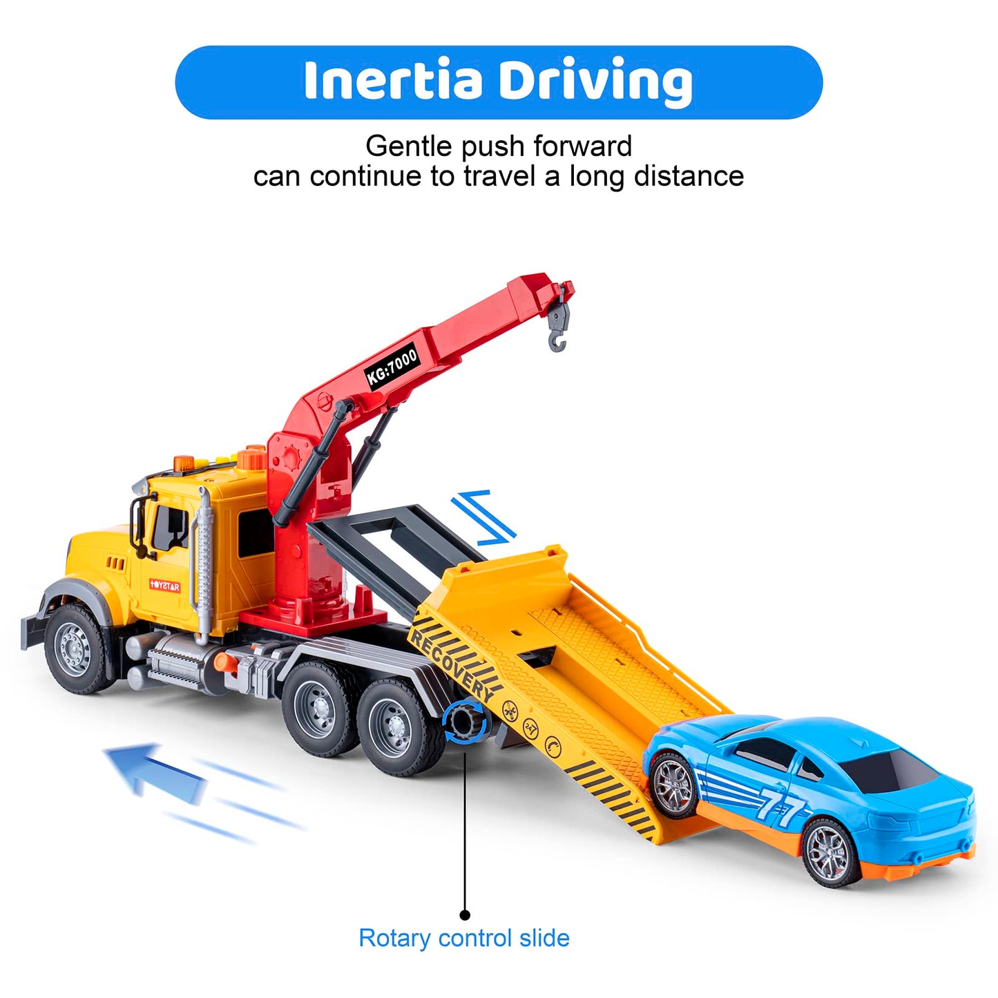 haomsj Big Tow Trucks Toy Trucks with Hook and Car for Boys Pull Back Truck Toys with Light and Sound for Kids (1:18 Plastic Tow