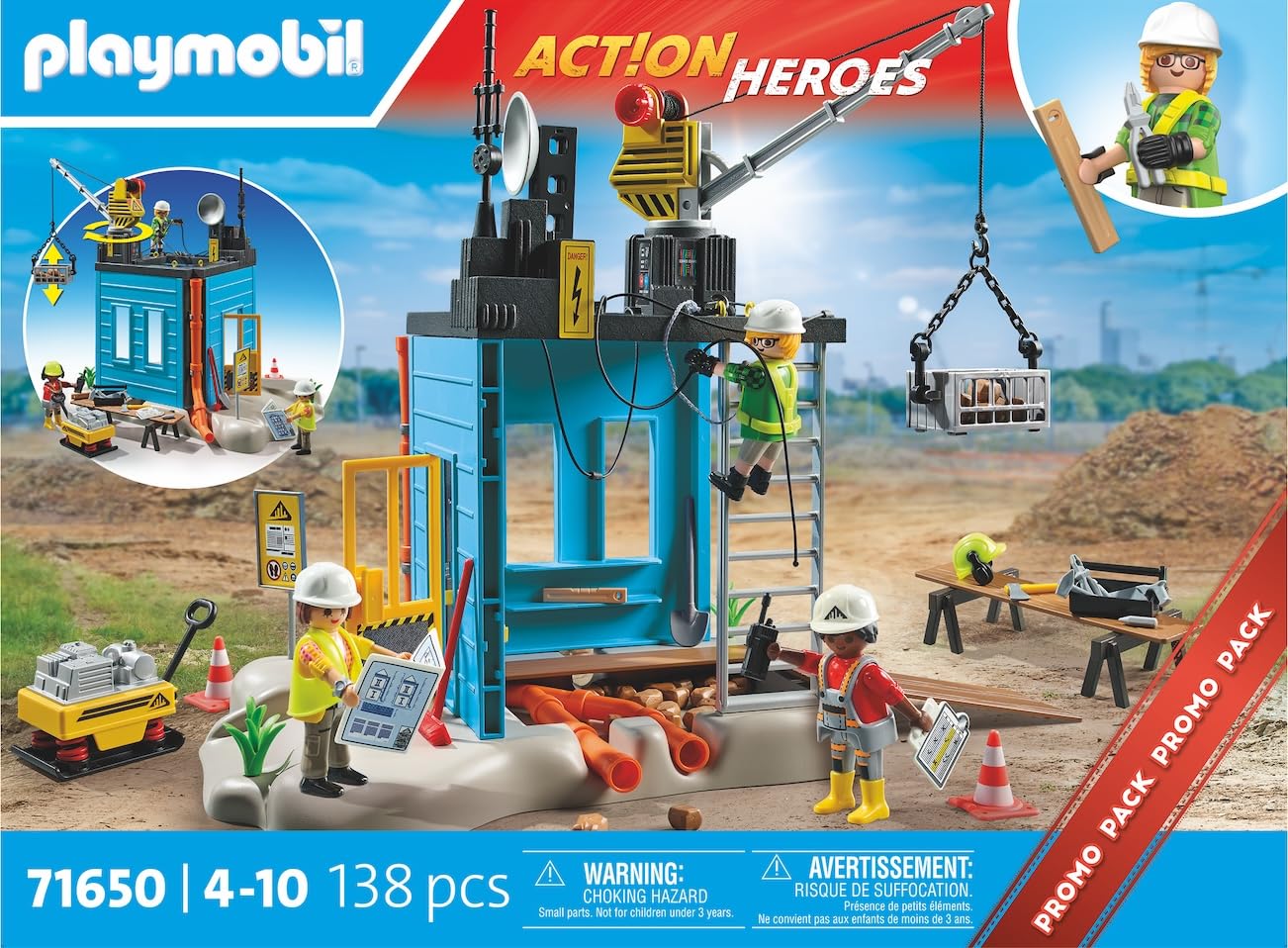 Playmobil Action Heroes Promo Pack 71650 Construction With Three Figures, Mobile Crane And Many Additional Extras Toys For Boys