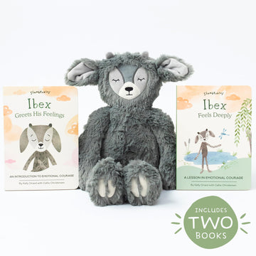 Slumberkins 14' Ibex Kin & 2 Board Books Complete Set Bundle | Promotes Emotional Courage, Resilience & Empathy | Social Emotional Tools For Ages 0+ (Ibex Kin Plush + 2 Board Books)