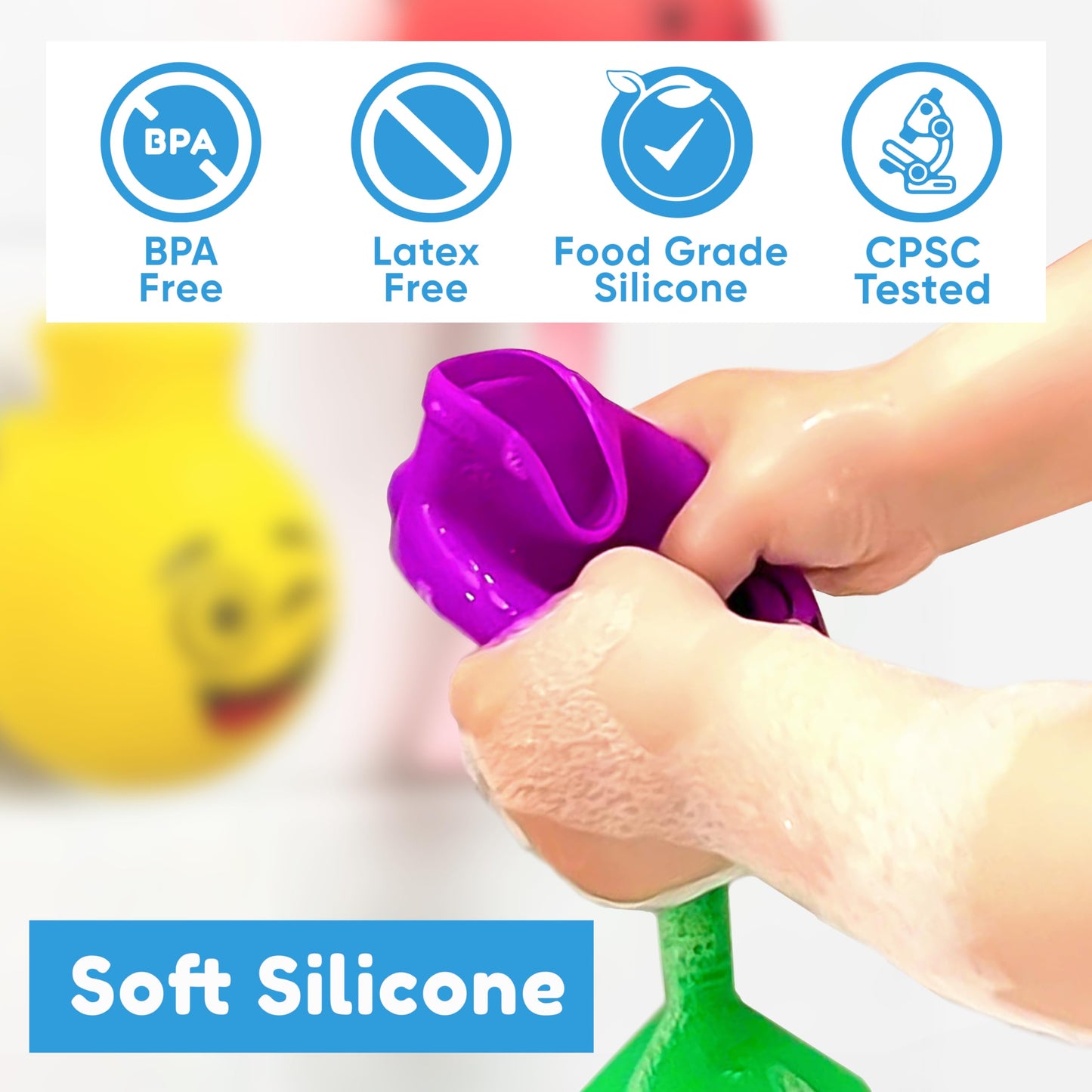 Aquatod Bath Toy Toddlers 2-4 - Silicone Wall Suction Bath Toy: Three Flasks With Unique Sprinkle Patterns