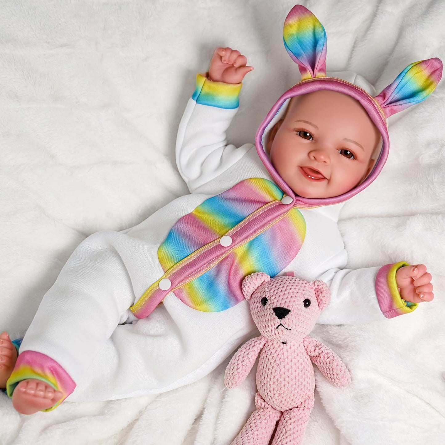 Jizhi Baby Dolls, 17Inch Soft Body Realistic Baby Doll Cute Smiling Real Life Baby Dolls Girl With Bunny Clothes And Accessories For 3+ Year Old Girls Cuddling, Playing&Collection