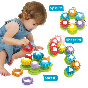 Yookidoo Shape ‘N’ Spin Gear Sorter. A Developmental Activity Toy For Kids Ages 1-3. Toddlers Sortering Game With Multiple Colors And Shapes, That Also Spins.(Gift Box)