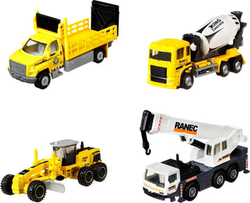 Matchbox Working Rigs 4-Pack Toy Construction Trucks, Plastic, Multi, Model HCC07, Moving Parts, Styles May Vary