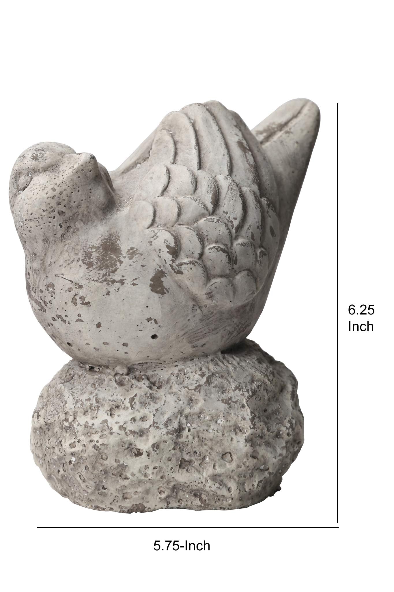 Benjara Cement Bird Figurine In Upright Position With Hollow Base, Gray