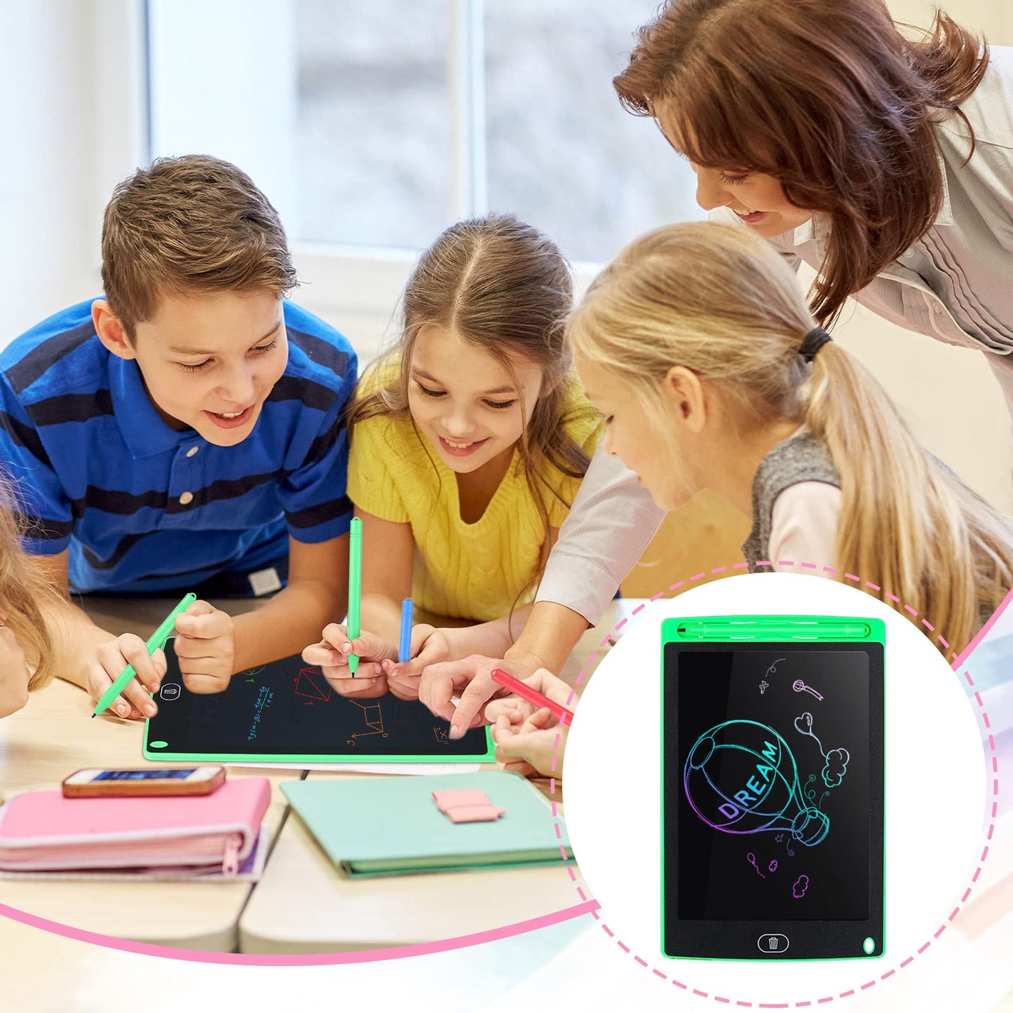 12 Pack LCD Writing Tablets 8.5 Inch Bulk Colorful Doodle Board Kids Scribbler Board Erasable Electronic Drawing Pads Reusable P