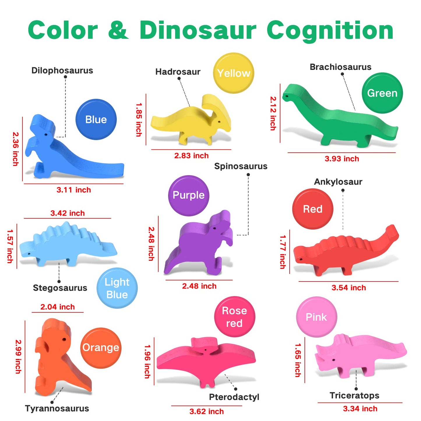 Fftroc Montessori Dinosaur Toys For 2 3 4 Year Old Boys - Wooden Stacking Dinosaur Toys For Kids 2-4 3-5, Toddler Balancing Block Sets