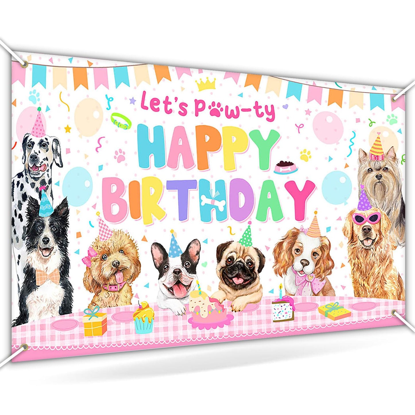 Avezano Dog Birthday Decorations Pink Puppy Dog Birthday Party Banner Lets Pawty Dogs Kids Photography Backdrop Indoor and Outd