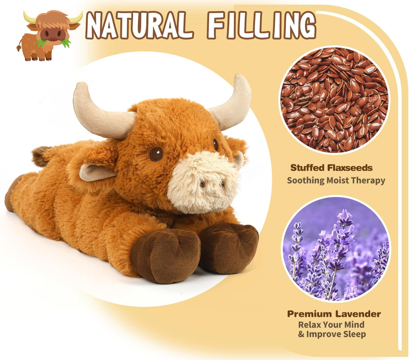 Cuckool Warmable Bull Cow Stuffed Animals, Microwavable Stuffed Animals Heating Pad For Cramps, Pain Stress Relief, Heatable Coo